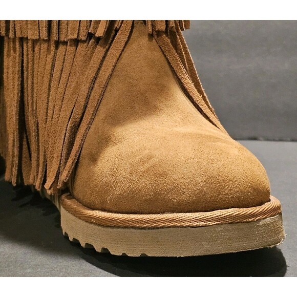 Madden Girl Sleet Fringe Hidden Wedge Boots Faux Fur Suede Chestnut Brown 9.5 M - Picture 7 of 14